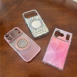 Stylish Pink and Silver Phone Cases - Set of 3